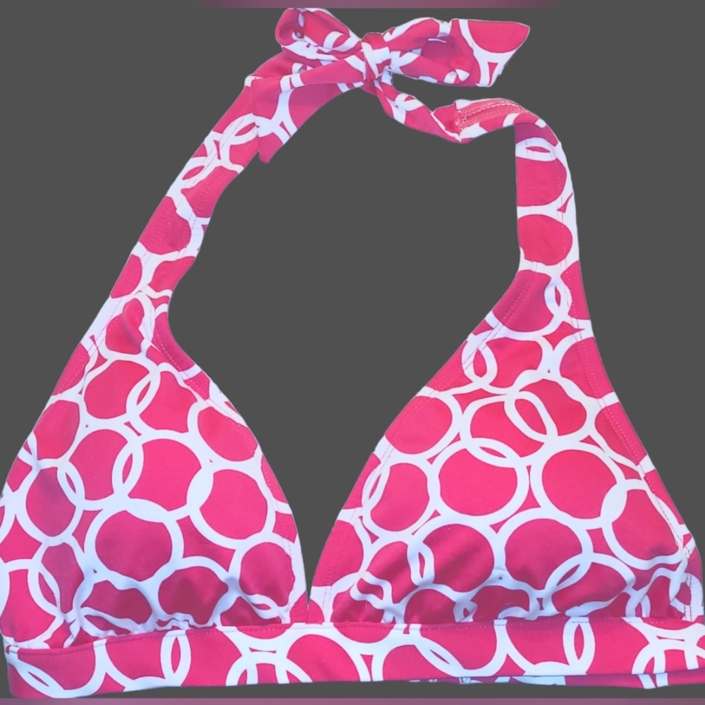 NWT JAG Bikini Top Hot Pink and White Size Large Adjustable 💟